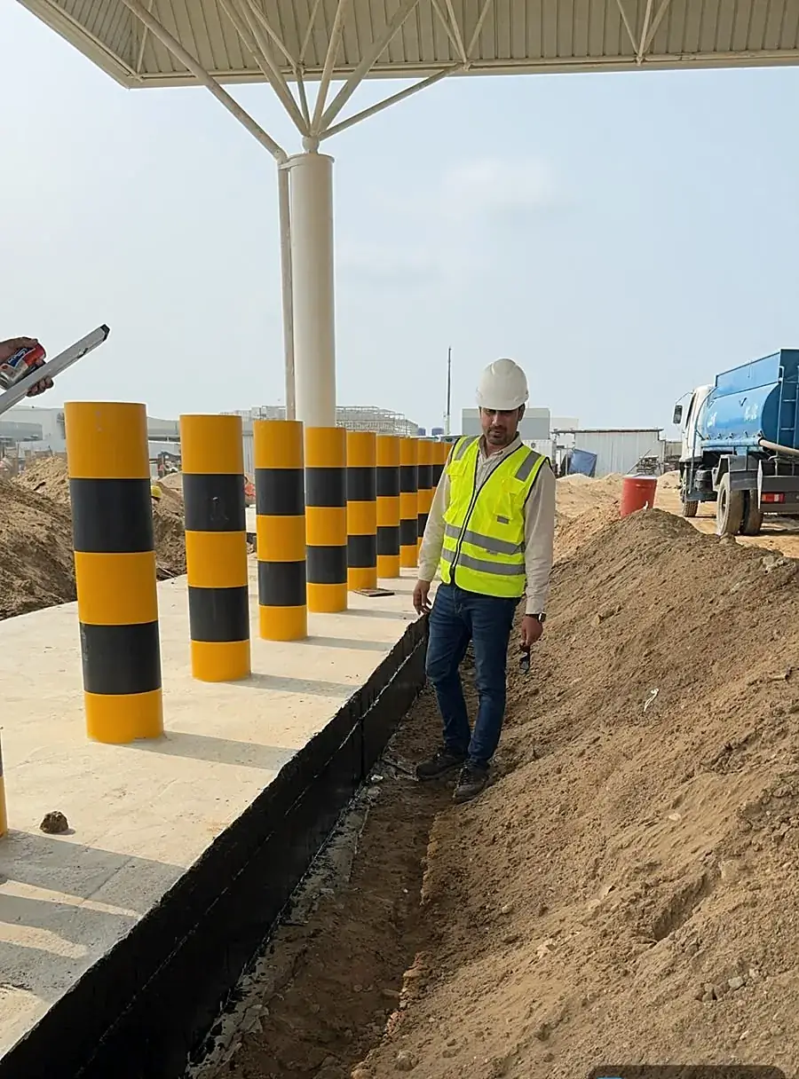 Bollard trench and waterproofing