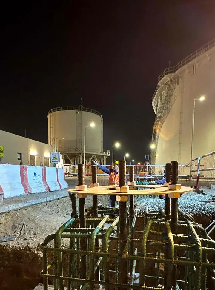 Night shift rebar works at a water treatment site